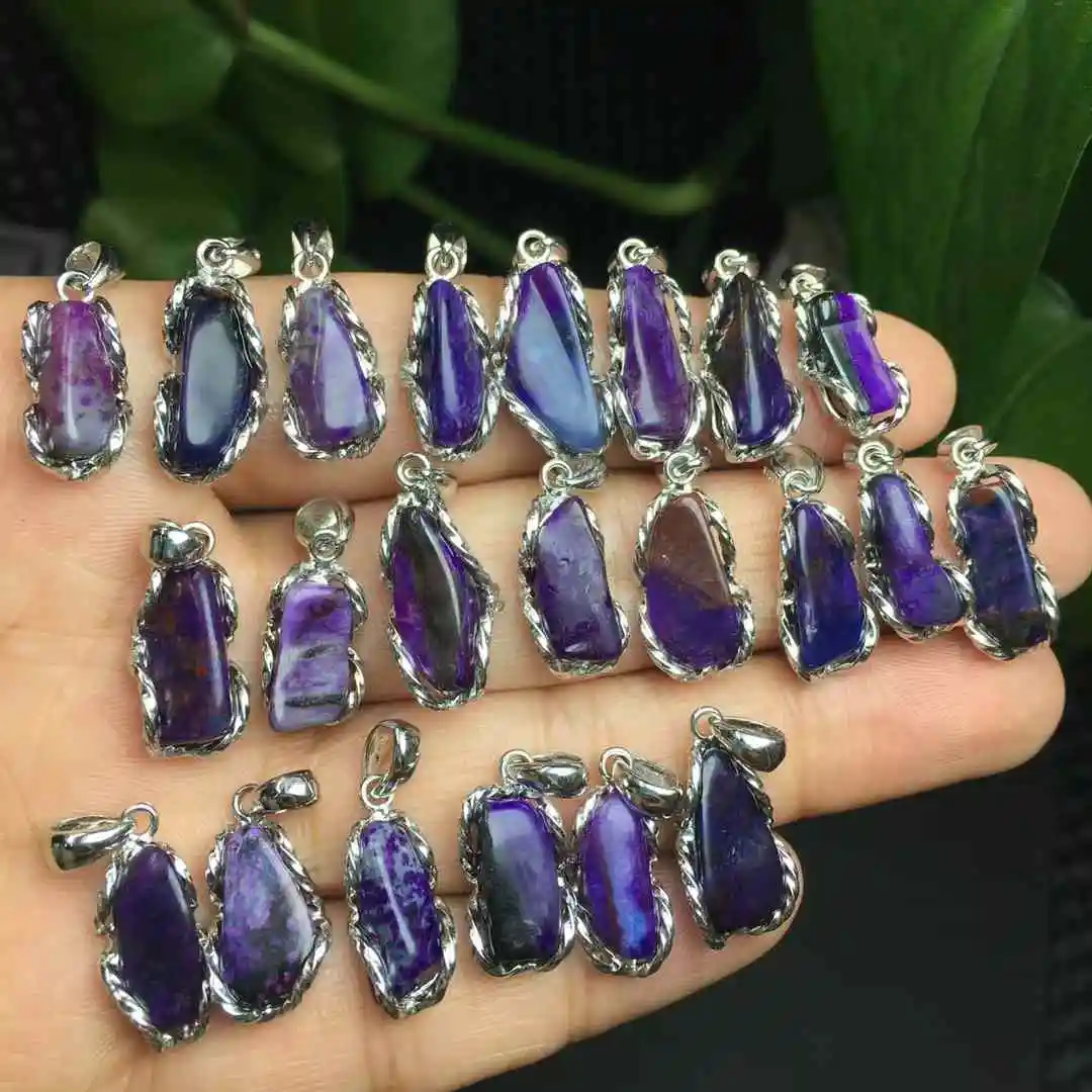 Unit One Piece 925 Silver With Natural Purple Sugilite Gemstone Crystal Freeform Necklace Pendant For Gift