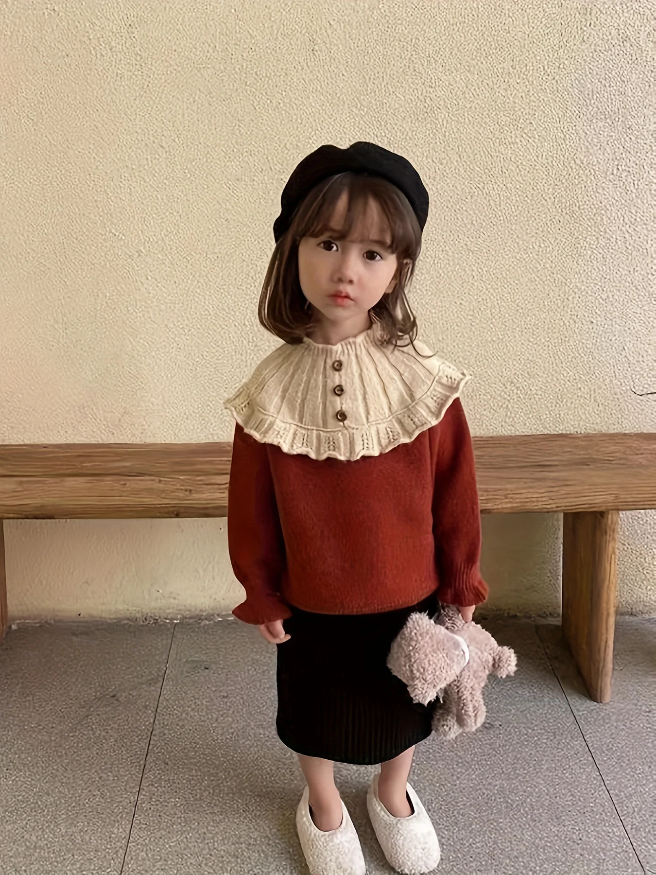 سترة متماسكة مبطنة بالصوف للفتيات، سترة صوفية جديدة للأطفال للخريف والشتاء، قميص أساسي سميك برقبة دائرية على الطراز الكوري للأطفال الصغار #5