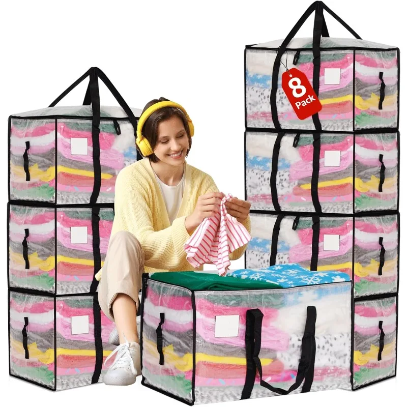 

Moving Bags Heavy Duty Extra Large, Alternative for Moving Boxes & Moving Supplies,Clear Storage Bins with Lids, Plastic Packing