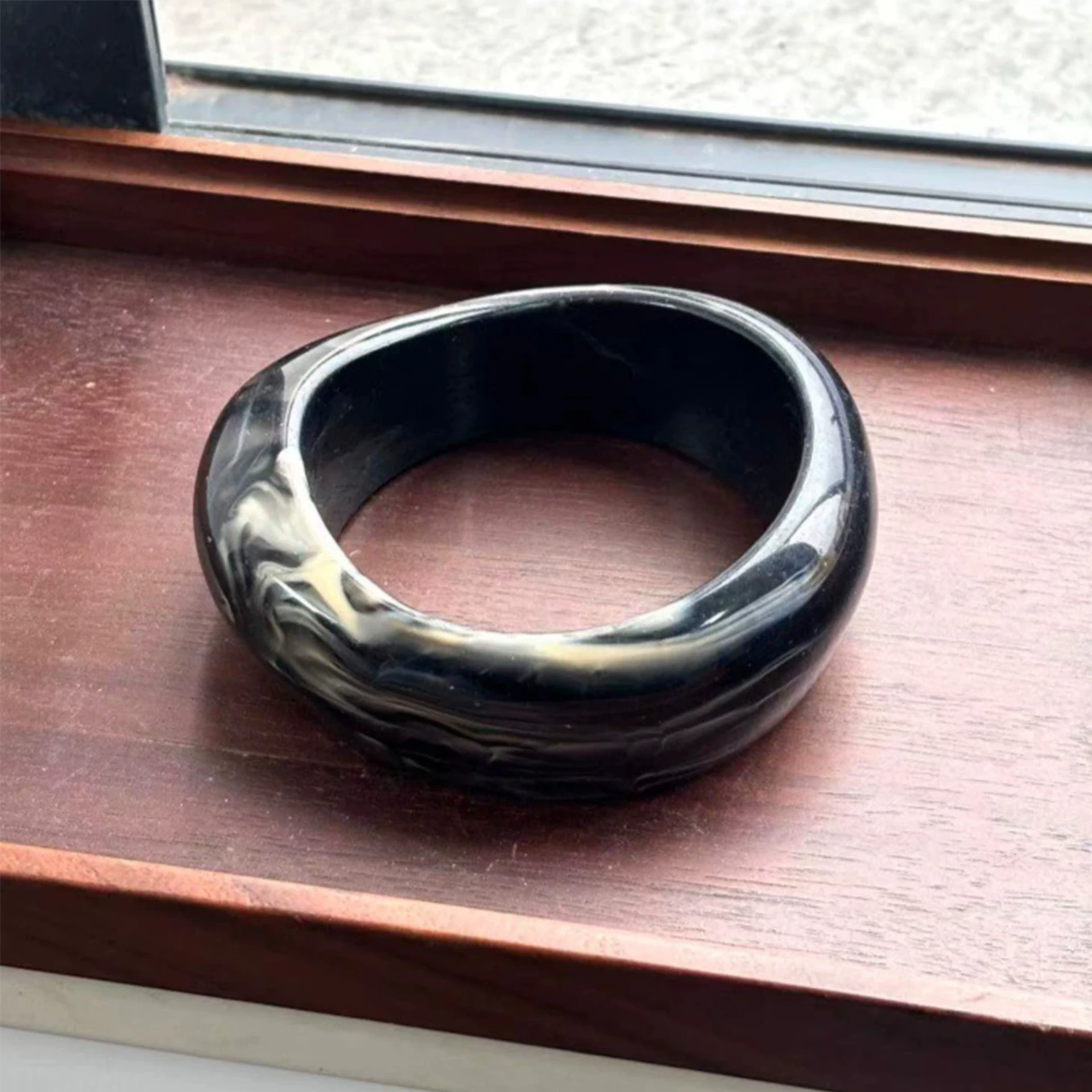 Big Wave Brown Acrylic Bracelets Bangles for Women Girls Wide Geometric Resin Bracelets Jewelry