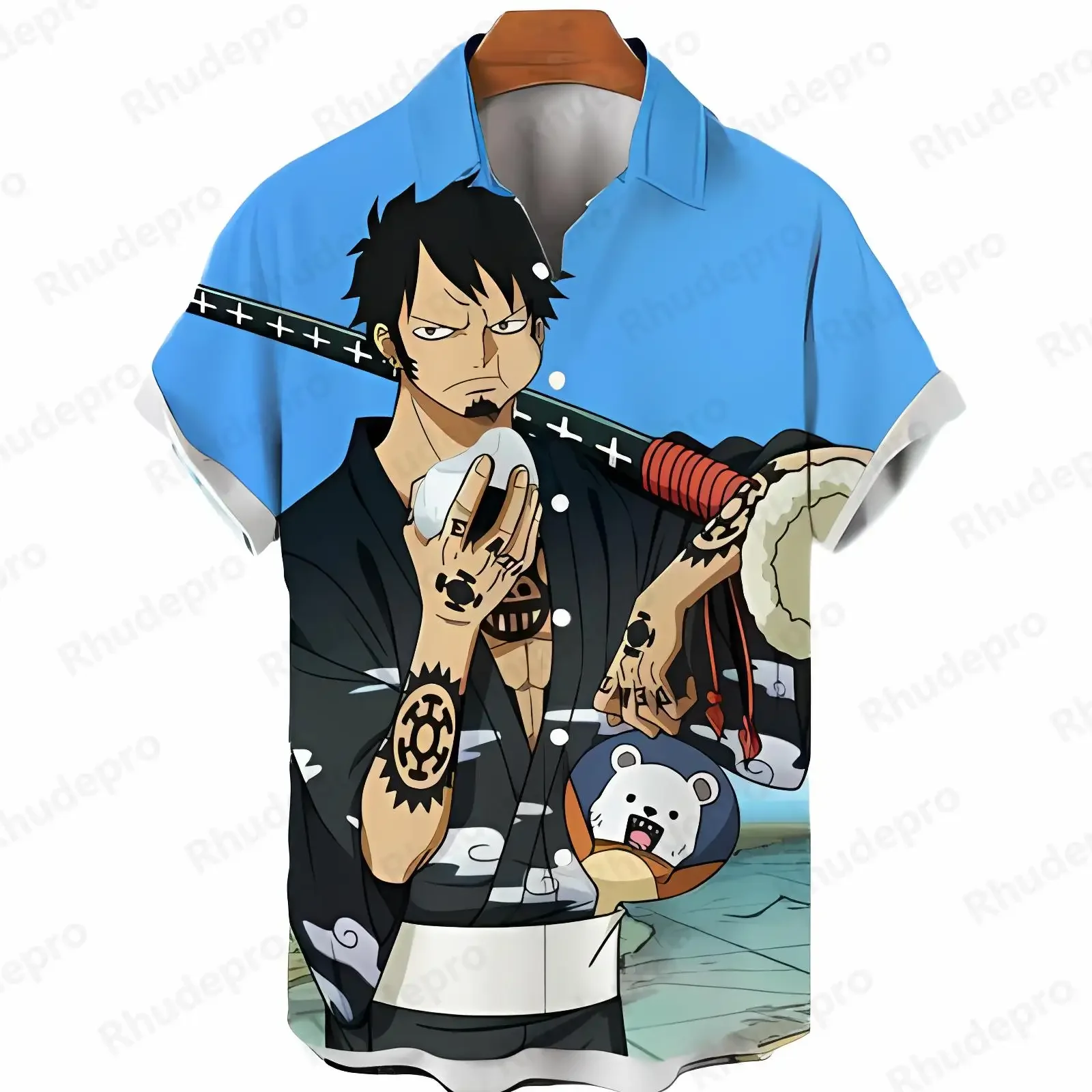 Summer Men's Casual Hawaiian Shirt One Piece Anime Pattern Anime Kids Short Sleeve Fashion Loose Tropical Holiday Tops
