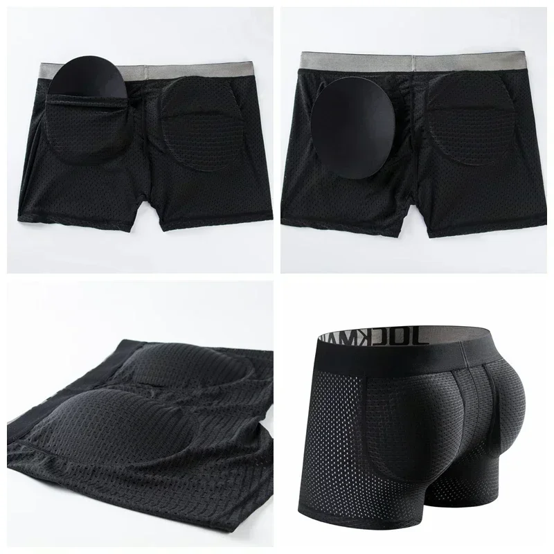 Men's Sexy Ice Mesh Breathable Butt Lift Boxer Briefs Underwear, Comfy Padded Underwear Boxer with Hip Pad Buttocks Boxer Trunk image 5