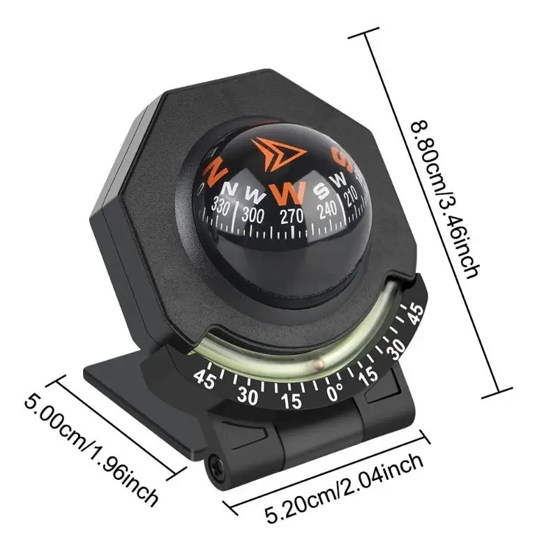 

For Vehicle Boat Car Dashboard Compass With Slope Meter 2-In-1 Foldable High Precision Navigation Car Mount Compass Ball Compass