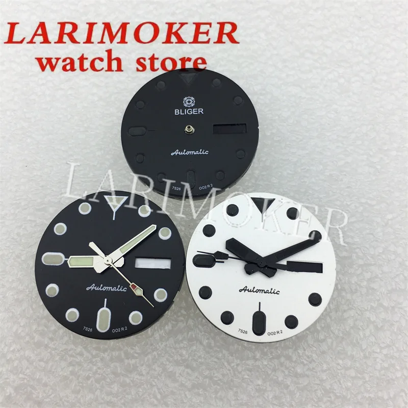 BLIGER 29mm black and white niche dial C3 luminous NH36 Double Date movement Diving Watch 3 o 'clock /3.8 clock crown