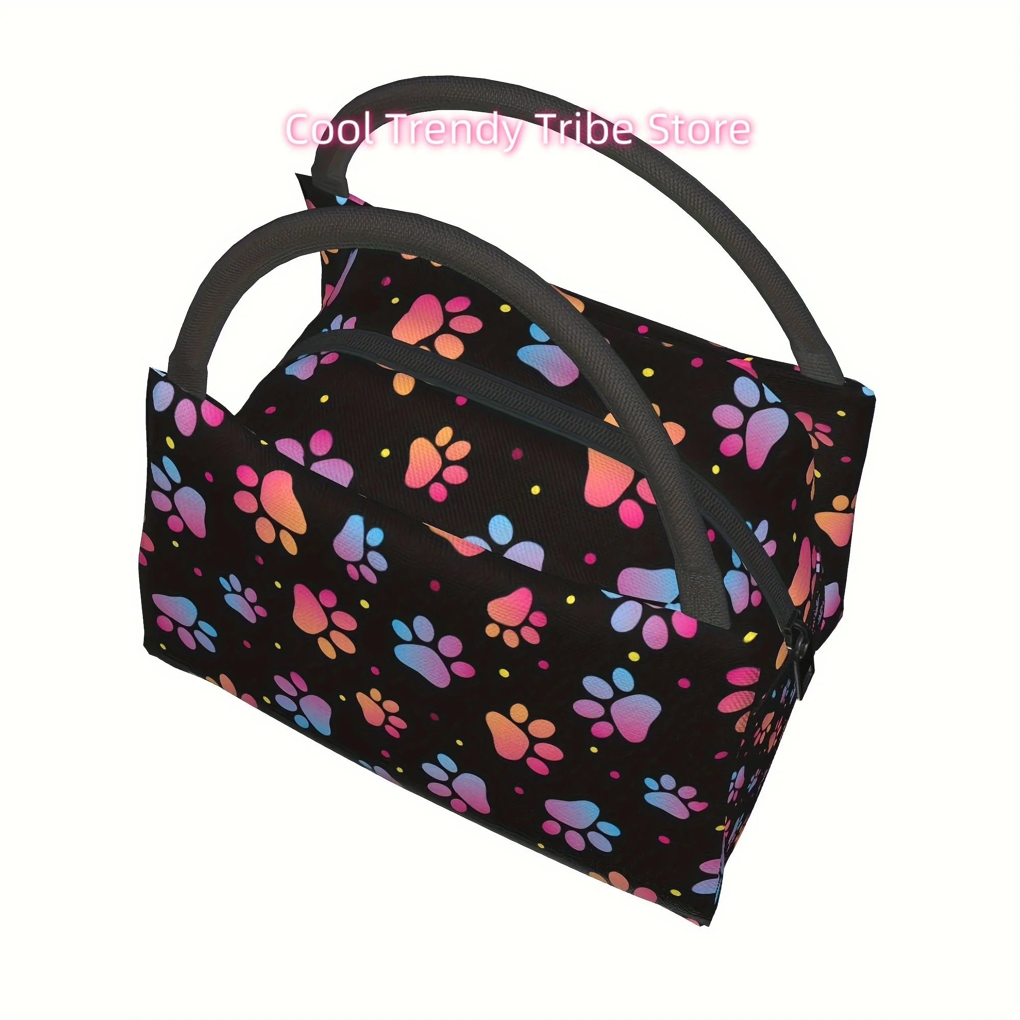1pc colorful dog paw print pattern, portable and reusable refrigerated bag, insulated bag,   for camping beach, suitable