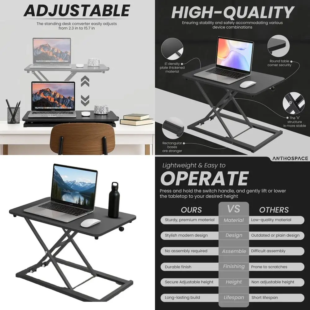 

Ergonomic Adjustable Standing Desk Converter, 23.6 x 13.4, 2.4-15.7 Height Range, Steel Frame & Laptop/Monitor Riser for Home Of