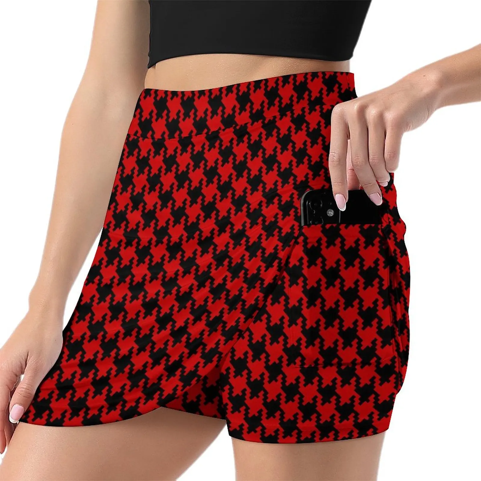 

Black Red Houndstooth Skirt Check Print Aesthetic Casual Skirts Female Vintage Mini Skirt Design Clothing Gift