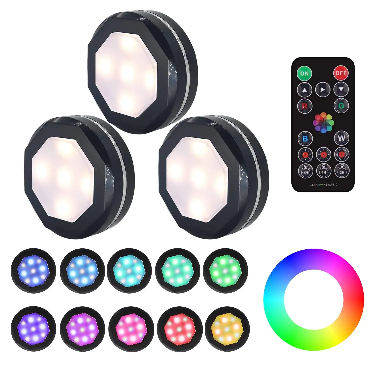 

Светодиодная подсветка для шкафов с 16 цветами, работающая от батареек, беспроводная настенная лампа с сенсорным управлением, светодиодные светильники для кухни, шкафа, ночник