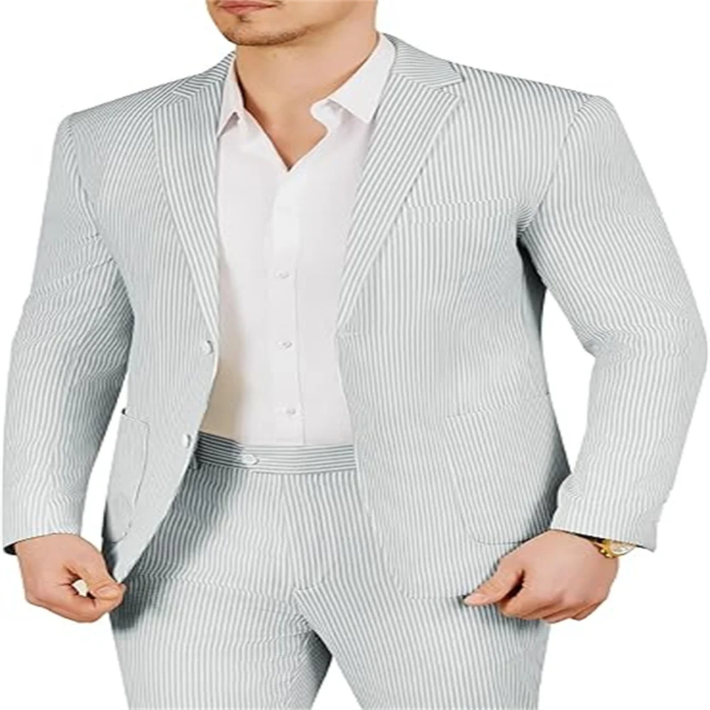 

Мужской комплект из двух предметов, приталенный костюм из хлопчатобумажной ткани в тонкую полоску, легкий дышащий костюм для пляжной свадьбы, лета, формальный