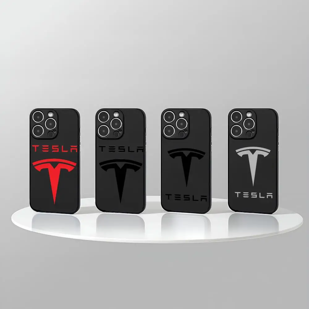 Funda T-Tesla Car Logo phone case new For iPhone 16 15 14 12 13 11 Pro Max Mini X XR XS Plus Black Silicone transparent cover