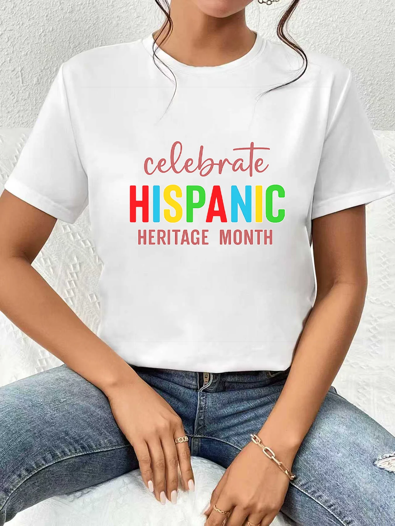 

【WDS03169】Женская футболка с круглым вырезом и принтом в виде английских букв, больших размеров, летняя, повседневная, с короткими рукавами, модный универсальный топ