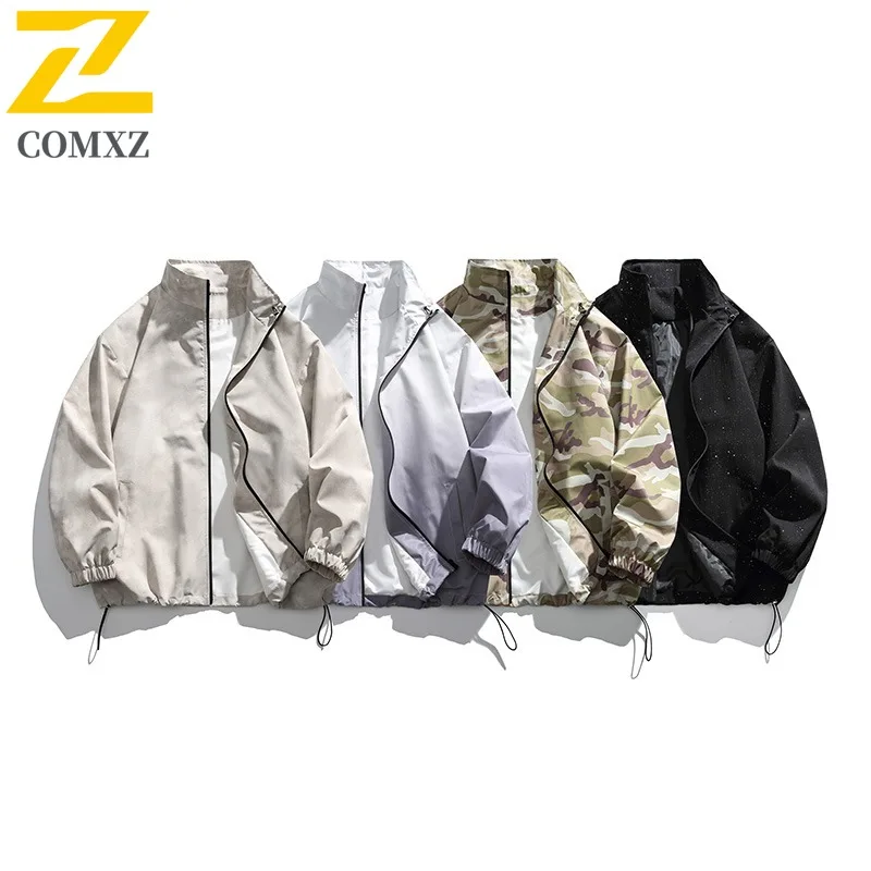 

COMXZ 2025 Мужская бейсбольная куртка с двусторонним отверстием, свободное повседневное пальто, осенне-зимняя мода, модный уличный стиль