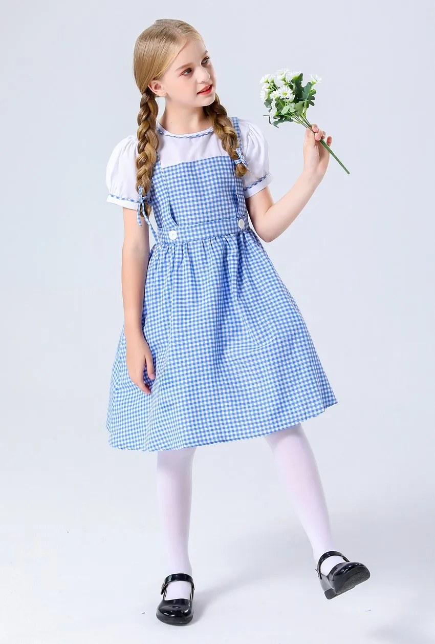 Traditionelles blaues kariertes Oktoberfest-Dirndl-Kostüm für Mädchen, Karnevalsparty, Cosplay-Kostüm – Detail 11