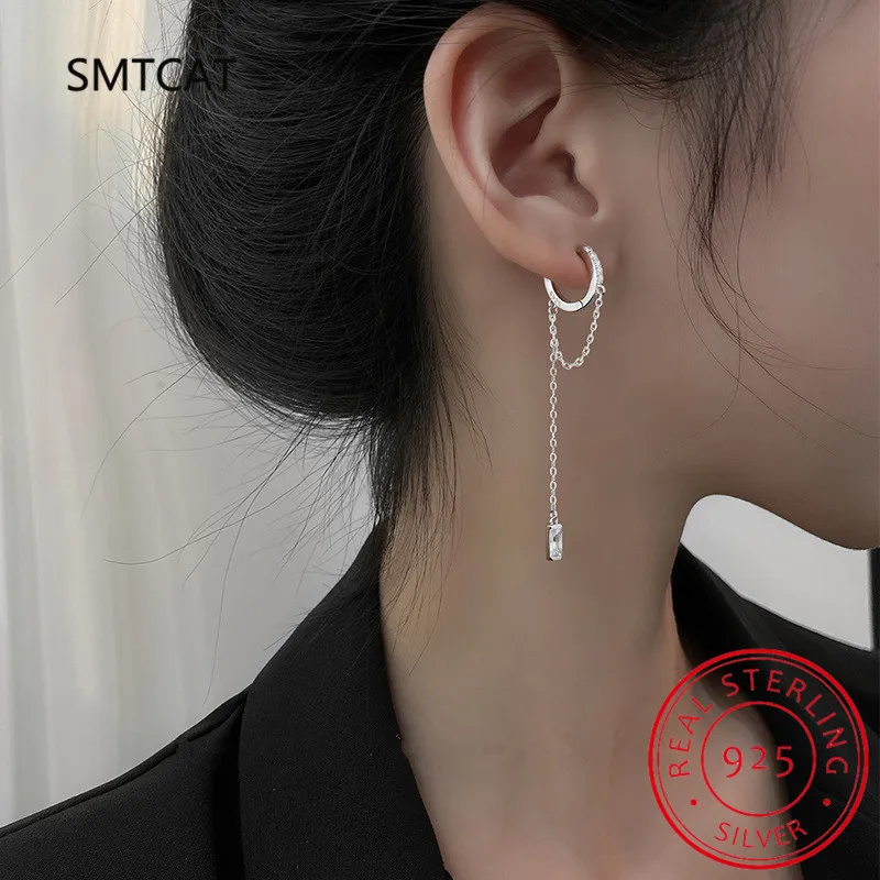 Prevent Allergy 925 Sterling Silver Tassel Chain Crystal Long Drop Earrings for Women 2021 Trend New boucle oreille femme