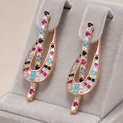 Kinel Hot Fashion 585 Rose Gold Color Dangle Earrings for Women Unusual Colorful Natural Zircon Accessories Daily Fine Jewelry