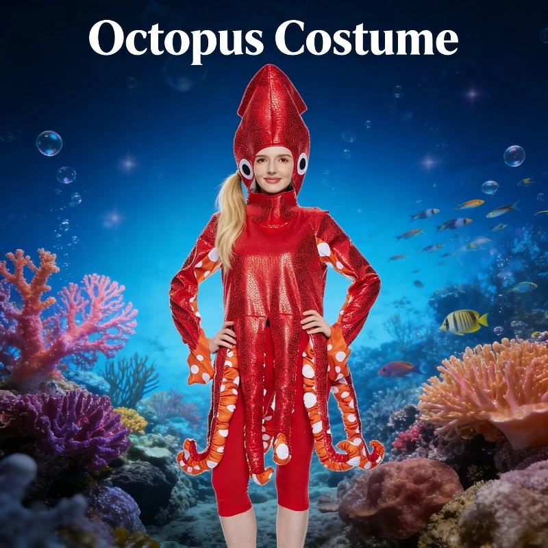 Kostum Cumi-cumi Natal untuk Dewasa Pesta Kehidupan Laut Pakaian Cosplay Lucu