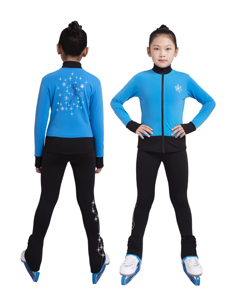 Figure skating performance skirt set with fleece jacket and fleece skating pants