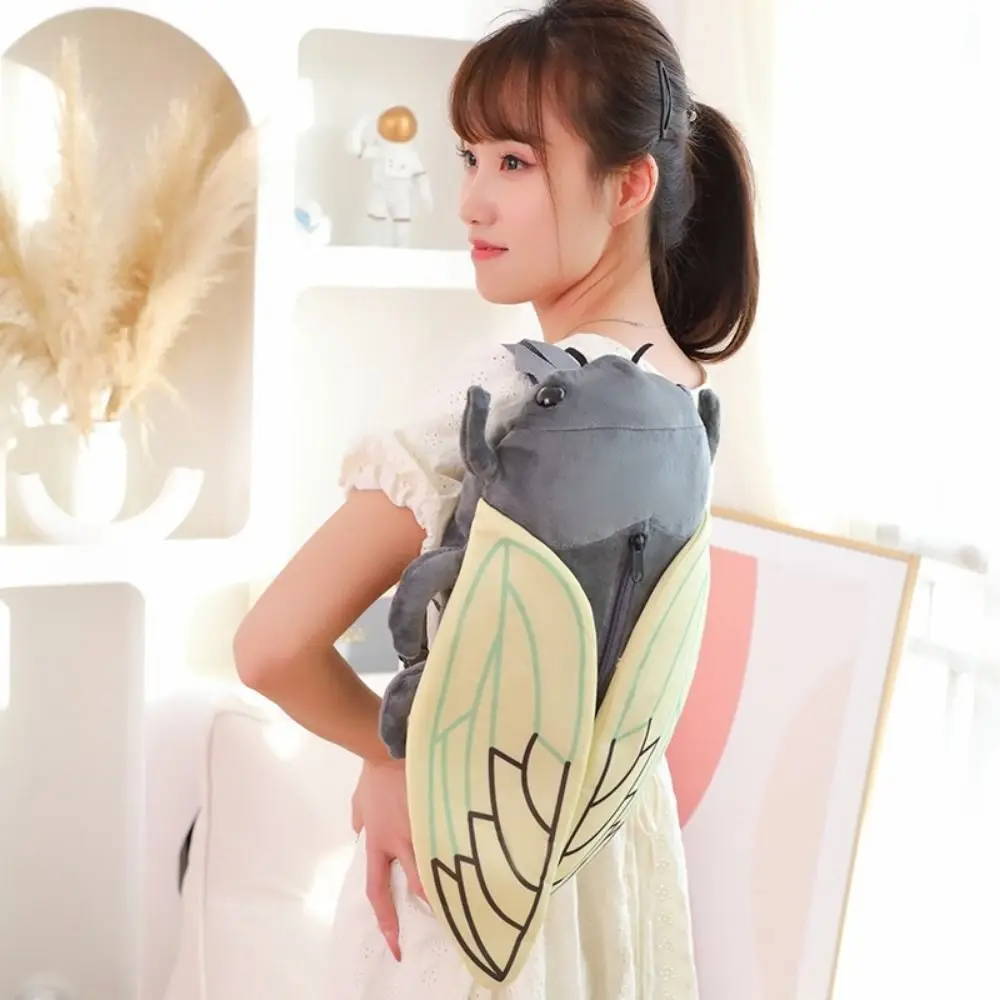 人工動物昆虫昆虫バックパックジッパーデザインショルダーバッグ蝉人形バックパックソフトブラウン/グリーン