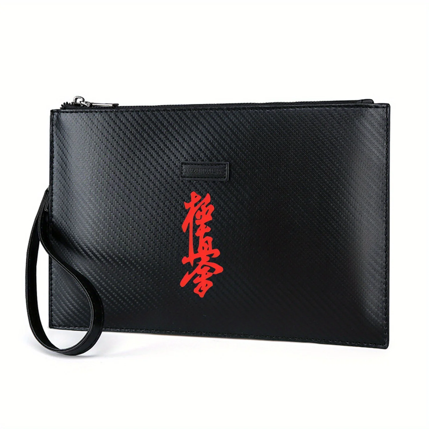 Red Kanji calligraphy vertical symbol Elegant Printed PU Men's Handbag Fashionable and Practical for Everyday Carry