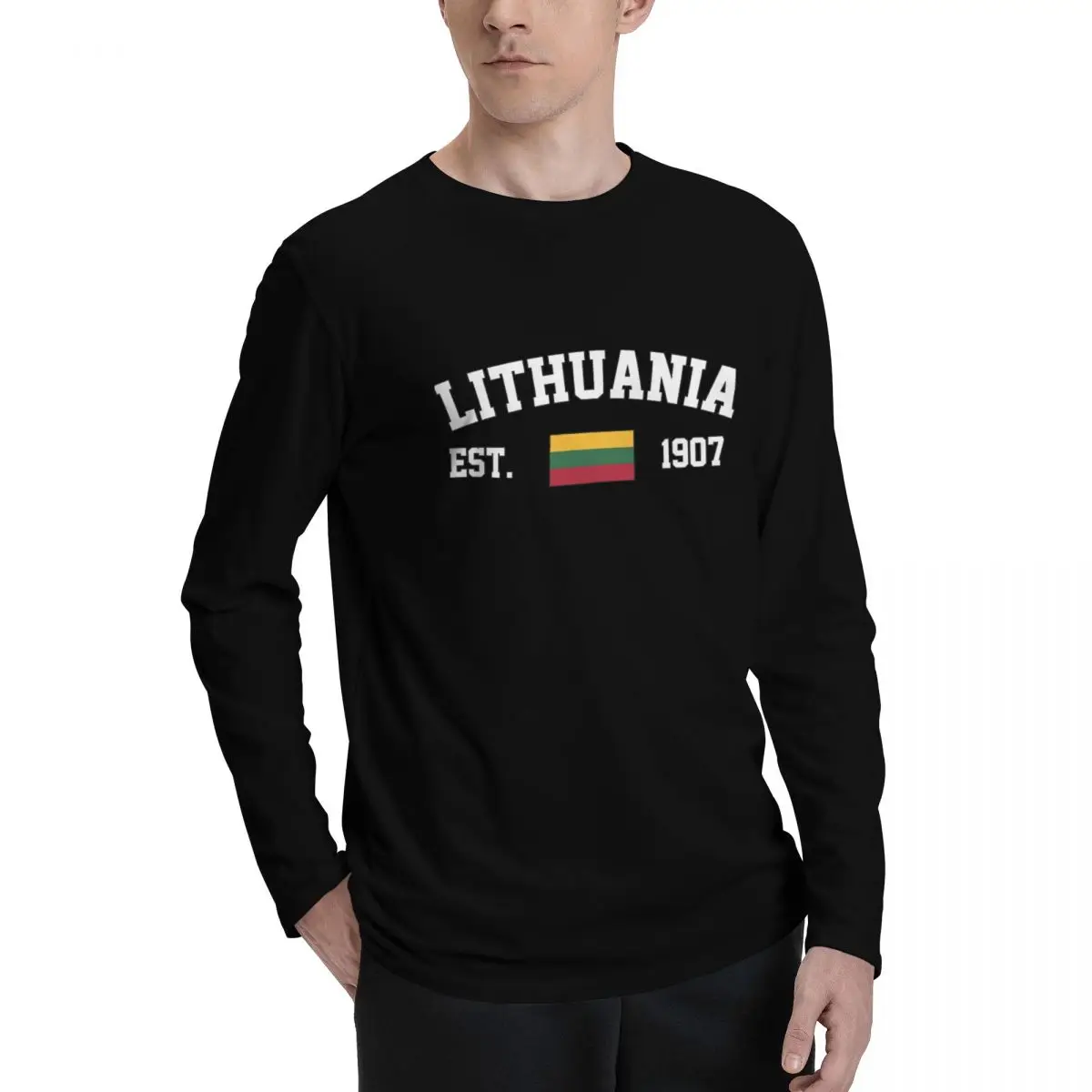 100% Cotton Lithuania Flag With EST. Year Long Sleeve Autumn T shirts Men Women Unisex Clothing LS T-Shirt Tops Tees