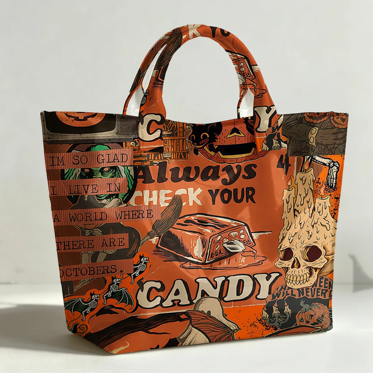 Funny Halloween PVC Tote Bag Waterproof Transparent Jelly Bag Beach Bag Tote Pouch Bow Handbags Storage Bag
