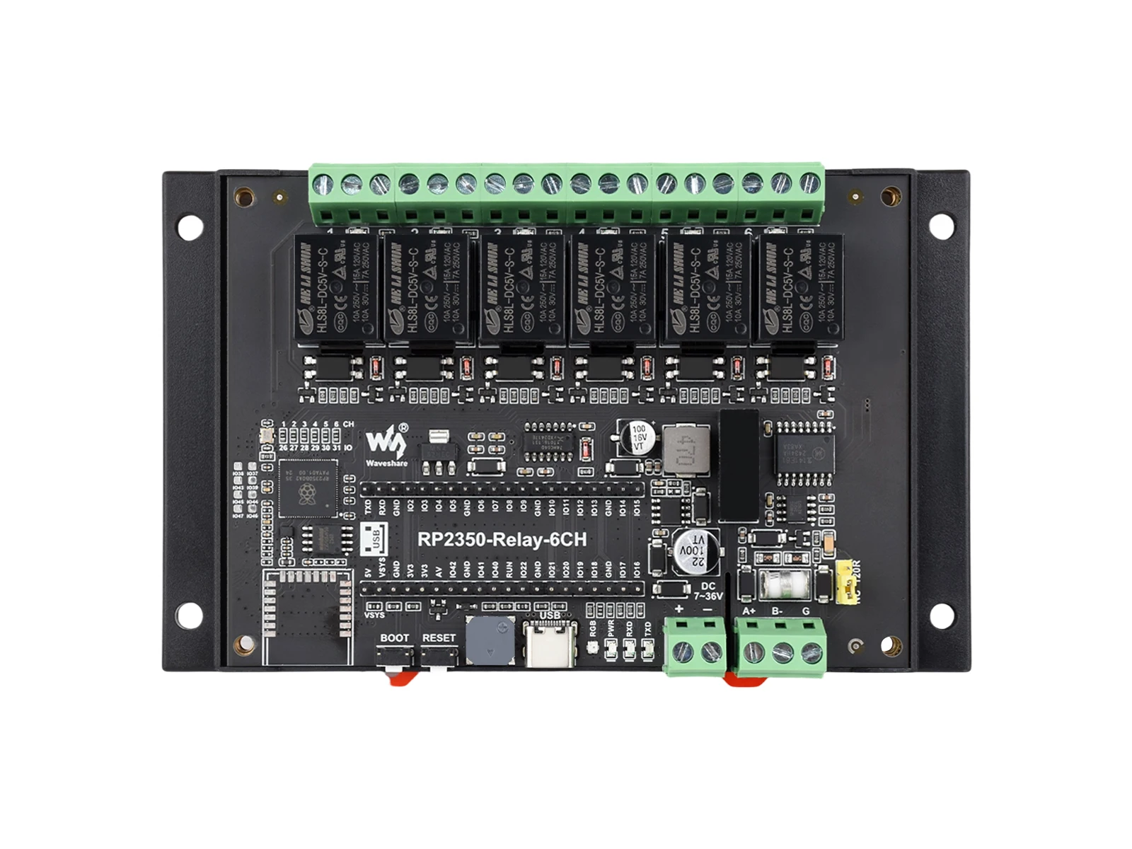 Industrial 6-Ch RP2350 Relay Module,With wireless function Version,With Multiple Isolation Protection Circuits,Onboard RS485