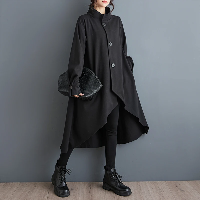 Casaco longo artístico casual outono inverno Faion versão coreana solto característico lã Jaet commute f gola alta Si...