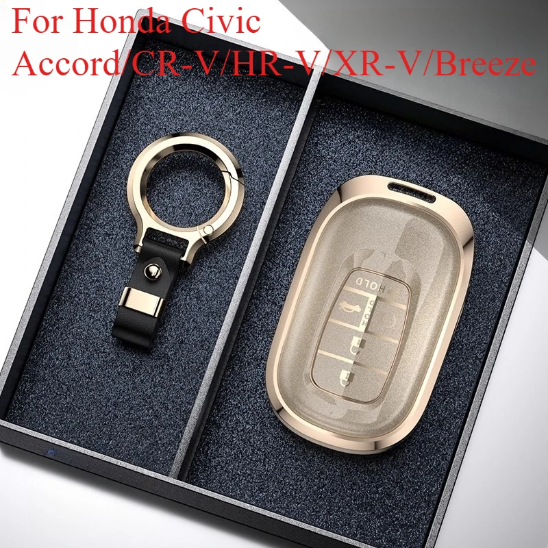 For Honda Civic Key Case, Aluminum Alloy Cover for Accord/CR-V/HR-V/XR-V/Breeze, Full Protection Metal Shell with Key Ring