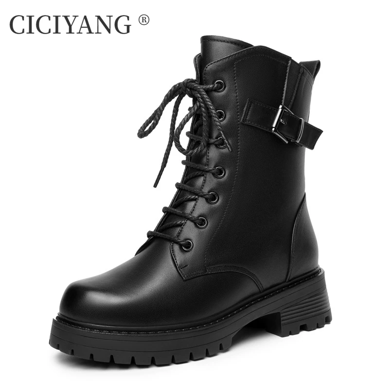 CICIYANG Marton Boots Women Winter 2024 New Genuine cow Leather ladies Ankle Boots Large Size 42 43 natural Wool Warm Snow Boots