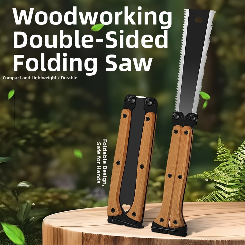 Folding Hand Saw Double Sided Pruning Saw Portable Outdoor Camping Wood Cutting Saw with Sharp Dual Edge Serrated Blade