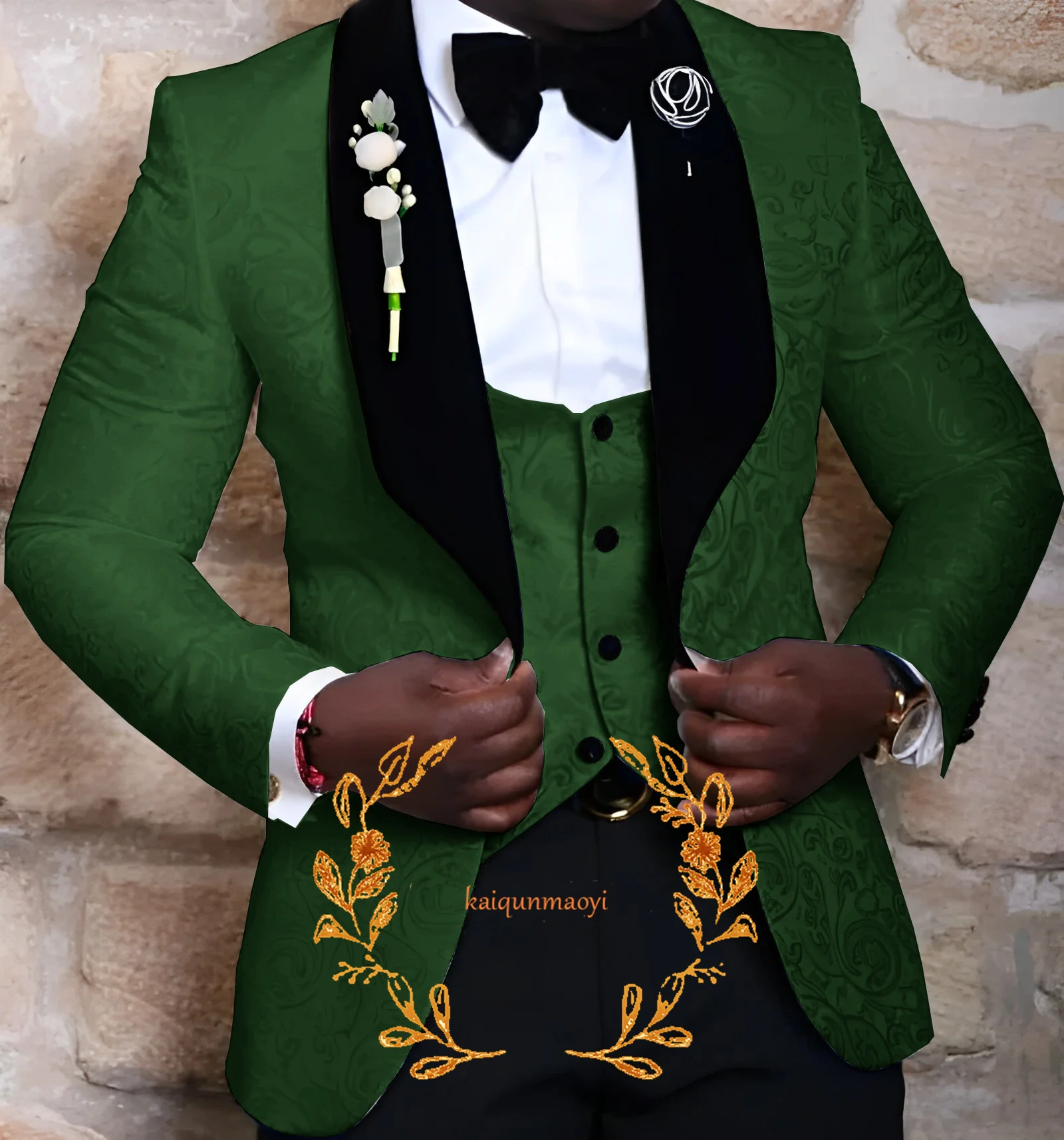 Jacquard Royal Blue Men\'s Suit 3 Piece Groom Wedding Tuxedo Velvet Collar Formal Party Dress Elegant Suit