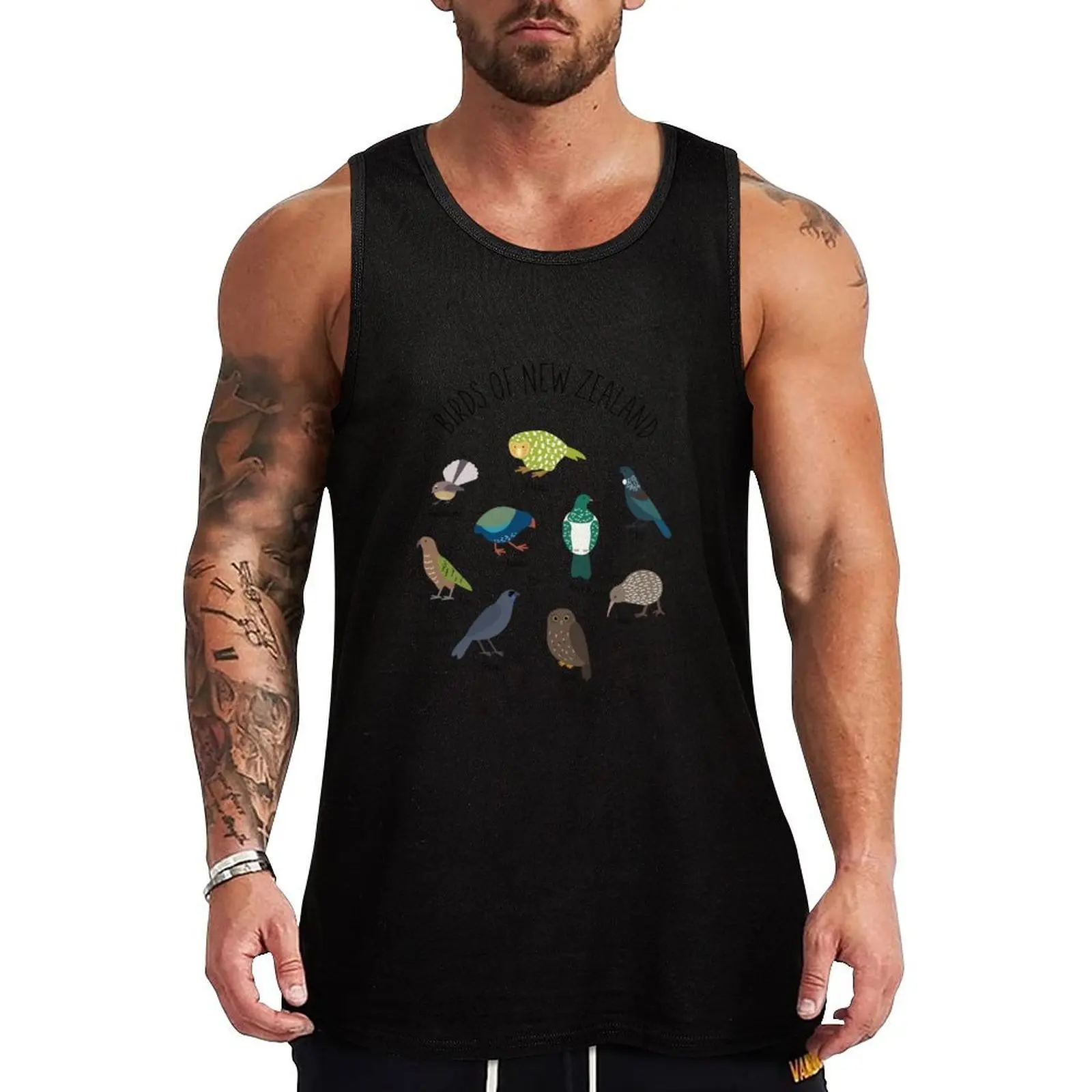 

Birds Of New Zealand - Kiwi, Kakapo, Tui, Fanatail, Kaka, Kea Tank Top T-shirt for fitness gym accessories men