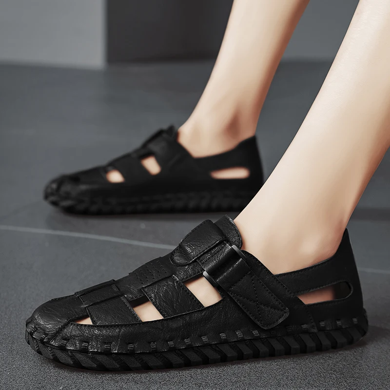 Men's casual summer sandals Comfortable gentleman business style Office or work High quality flat breathable shoes Handmade