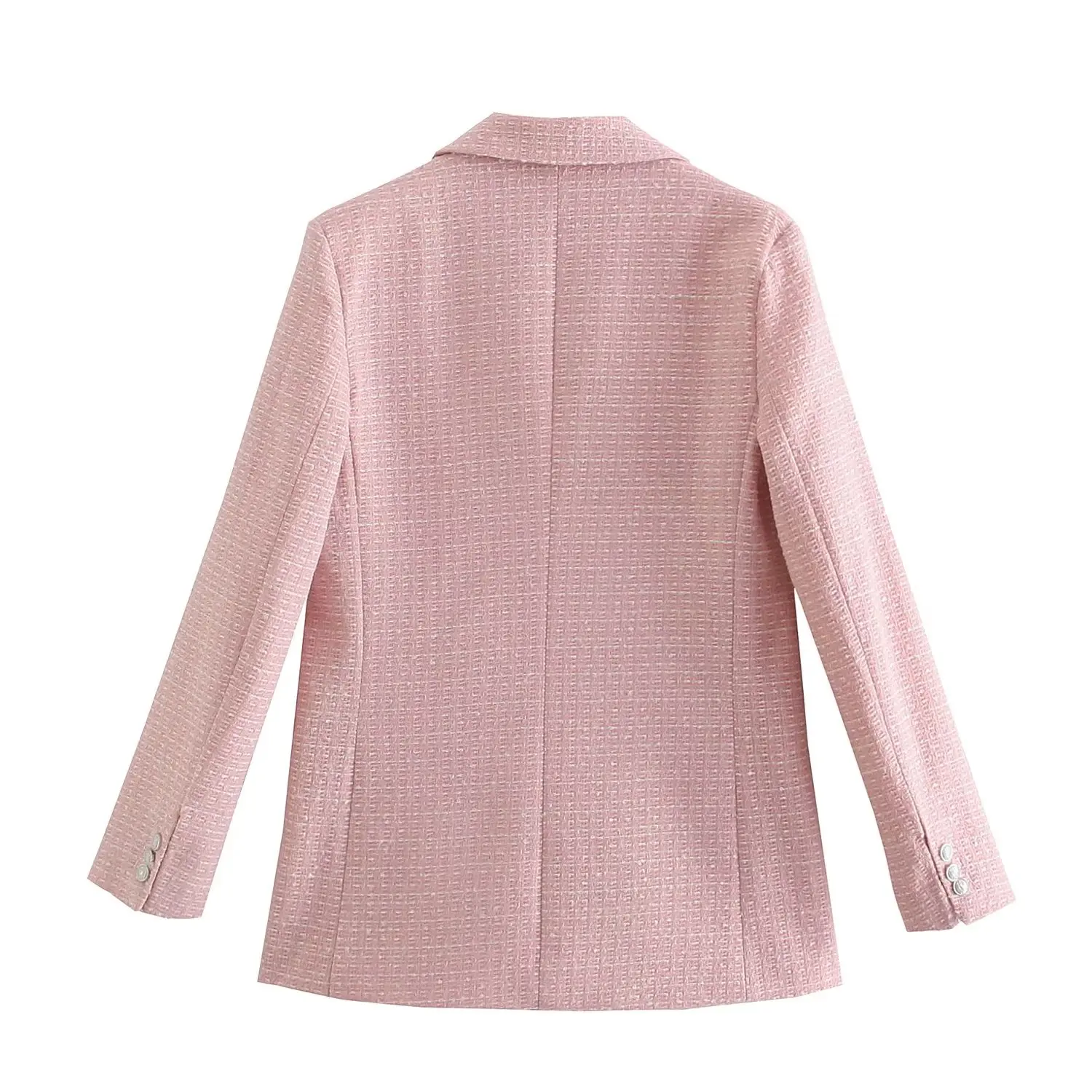 Dave&Di Autumn British Fashion Women's Textured  Suit Elegant Pink Casual Double-breasted Blazer For Women