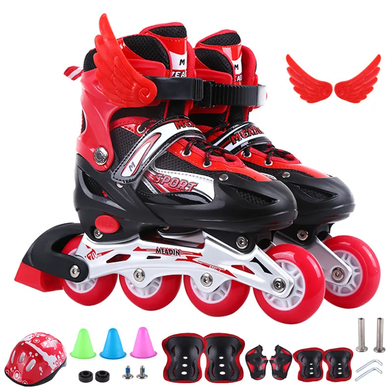 

New Children's Straight Roller Skating Shoes PVC Single Flash Set with Adjustable Helmet Protector