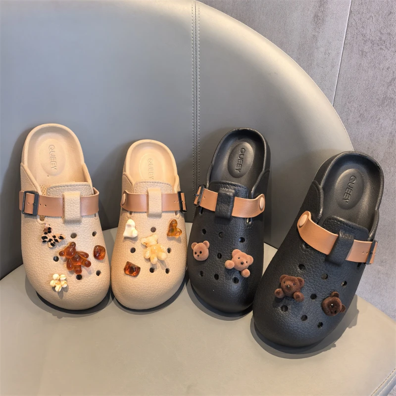 

New Removable Bears shoes Charms ABS Rhinestone Black Rabbits Shoe Decorations Luxury Brown Hearts DIY Cute Shoes Accessories