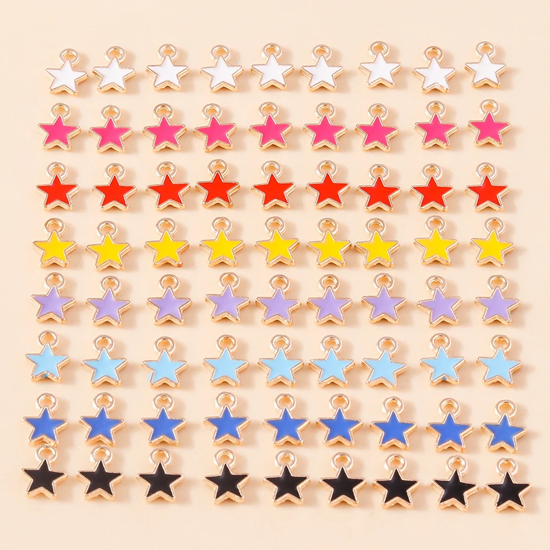 30pcs 8*9mm 8 Color Alloy Metal Enamel Small Stars Charms Gold Plated Pendant For DIY Bracelet Necklace Jewelry Making Accessory