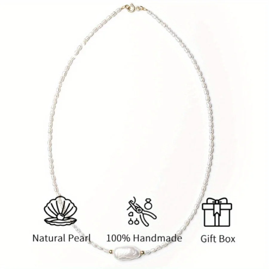 

MYSOYA White Rice-shaped Baroque Pearl Necklace Choker with Baroque Pendant, 4-4.5mm Pearls Birthday Gift, Wedding Jewelry