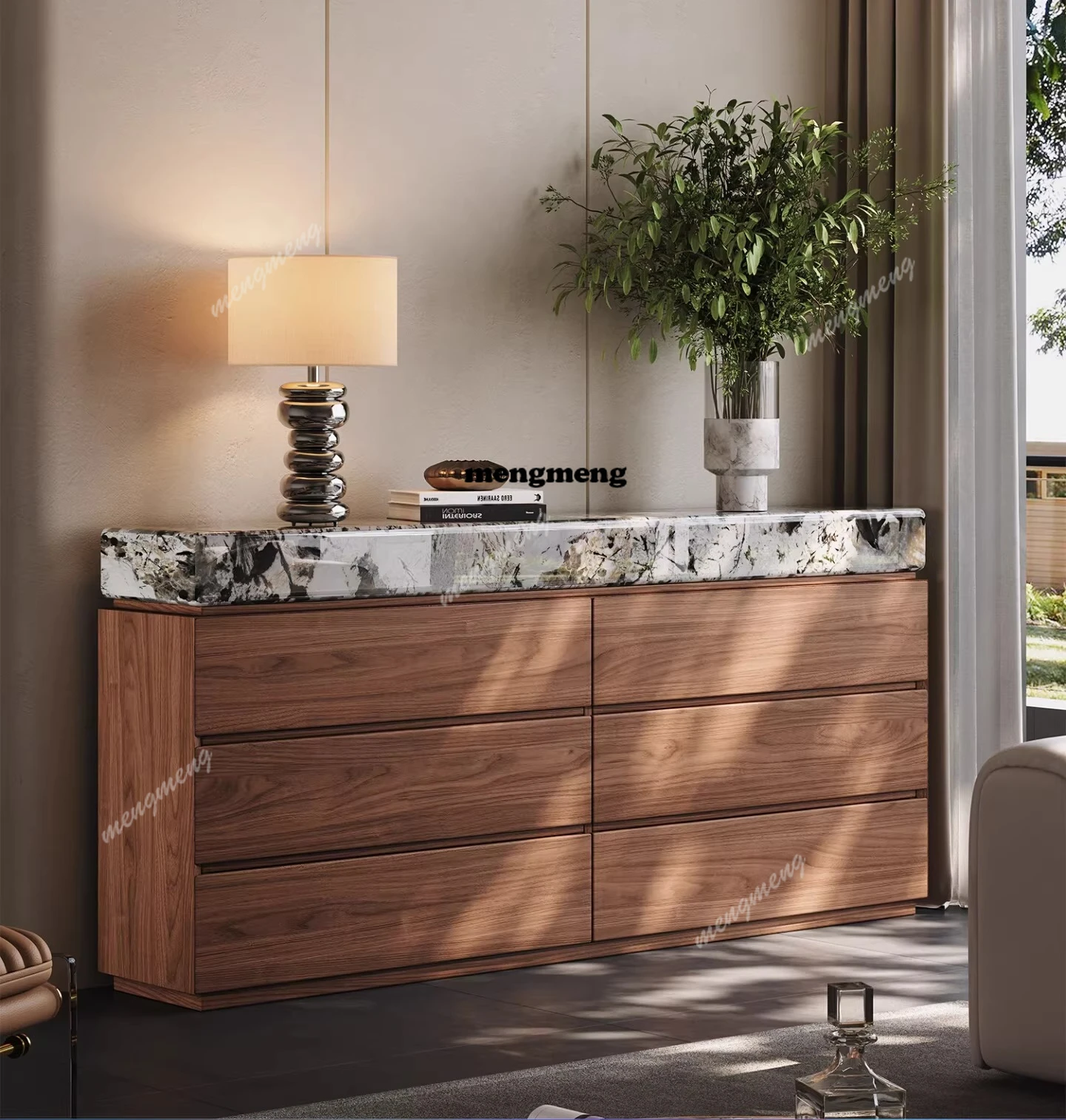 

Italian minimalist chest cabinet bedroom living room household luxury stone storage high-end bedside high TV cabinet