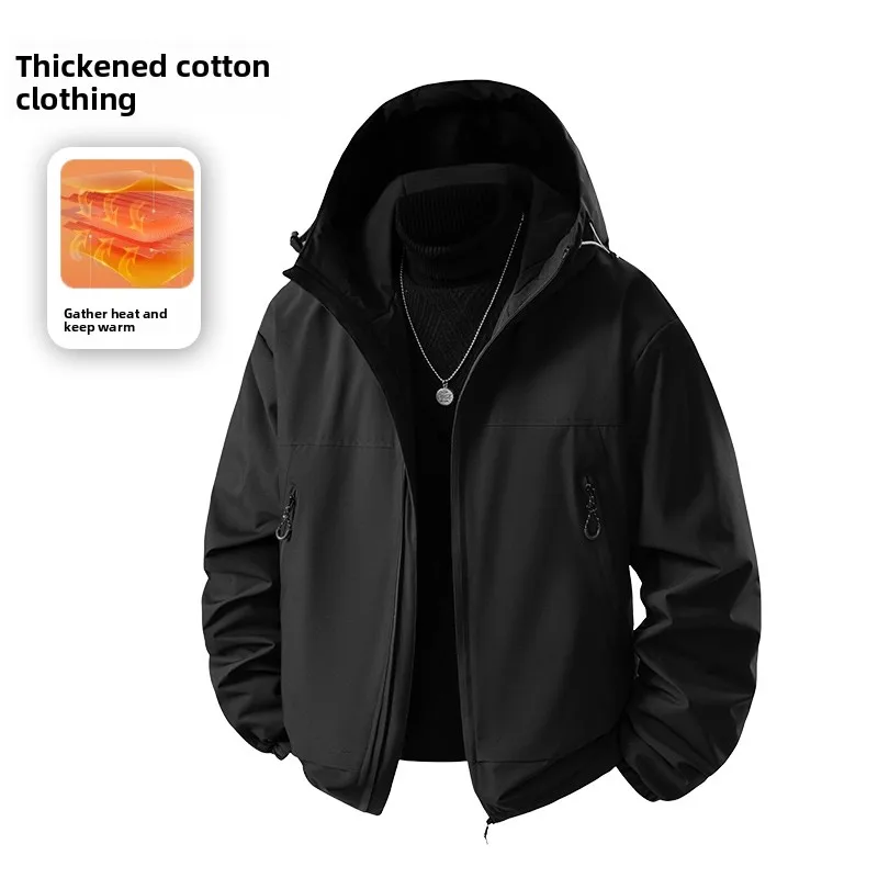 

Осенне-зимняя куртка с капюшоном, ветрозащитные ветрозащитные куртки, мужские водонепроницаемые теплые куртки на молнии с длинными рукавами и хлопковой подкладкой, пальто