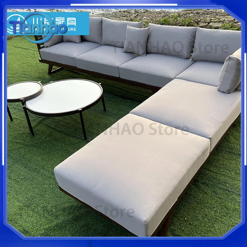 Outdoor Sofa Set for Aluminum Alloy Wood Grain Waterproof Patio Dining Hotel Villa Balcony Garden Outdoor Furniture