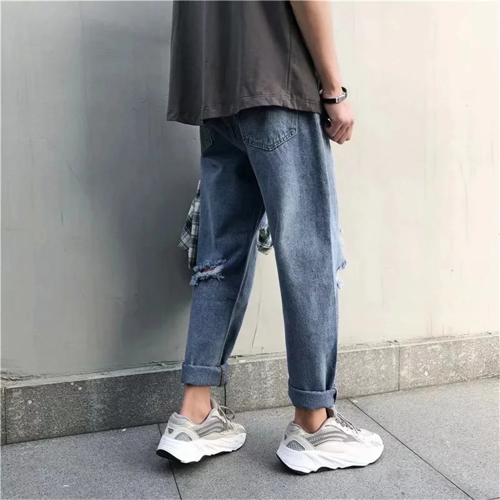 Jeans skinny en denim avec trou au genou pour hommes, pantalons crayon pour adolescents, vêtements de cow-boy hip hop, streetwear de printemps et d'été, nouveauté