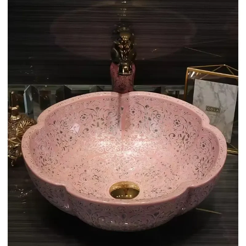 for Jingdezhen Ceramic Bohemian Silver Basin Gold-plated Round Washbasin for Bathroom Bath Sink