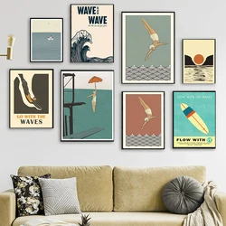 Vintage Maritime Surfing Beach Poster Abstract Female Diver Canvas Painting Swimming Pool Wall Art Picture for Room Home Decor