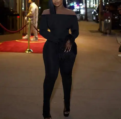 

Autumn Women's Solid Color One-Piece Collar with Fur Fringed Cuffs, Long Sleeved Jumpsuit, Women's Tight Fitting Jumpsuit