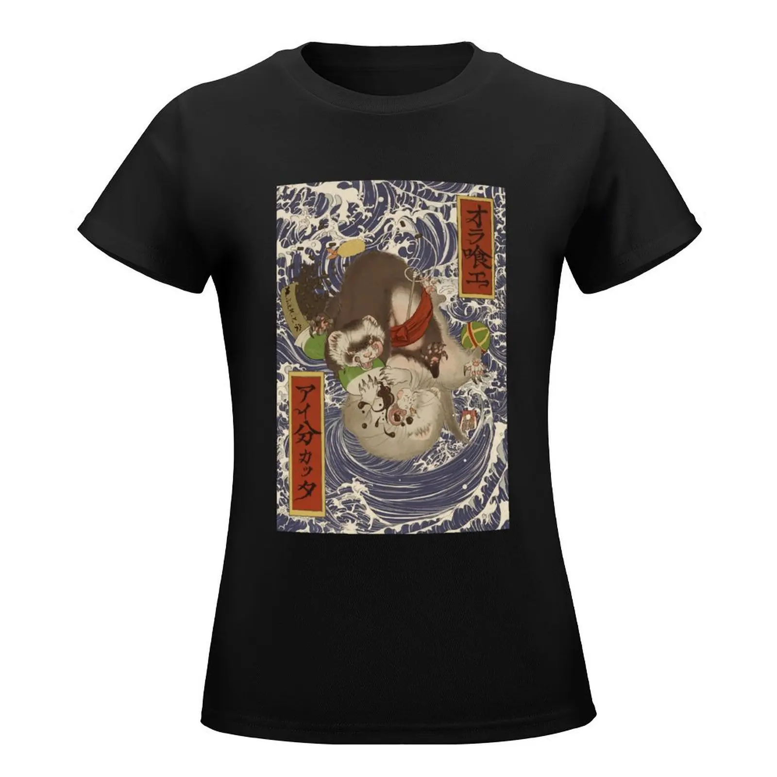 Ukiyoe style ferret T-Shirt kawaii clothes cute tops cotton t shirts Women