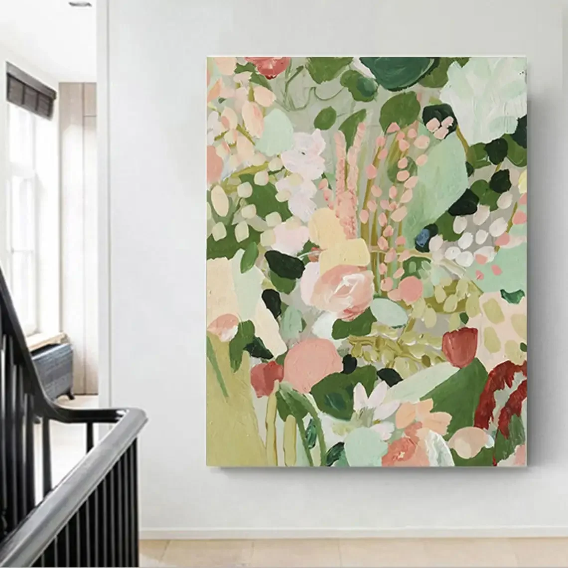 Scandinavian Classic Abstract Wall Art Large Modern Green Flower Oil Painting HD Poster Print Home Bedroom Living Room Decor