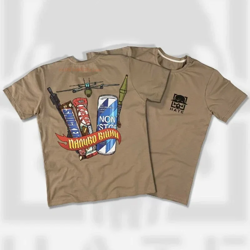 Solid Color Cotton Thickened Five Minute Sleeve Men Women Ins Tide Armed Elements Pattern Printing T-shirt New Loose Couple Tops