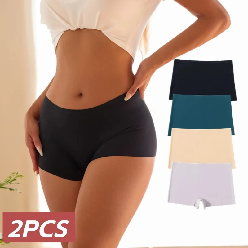 2 Pieces Boxers for Women Silk Seamless Female Underwear Mid-Rise Elasticity Women\'s Safety Panties Soft Boyshorts Lady Lingerie