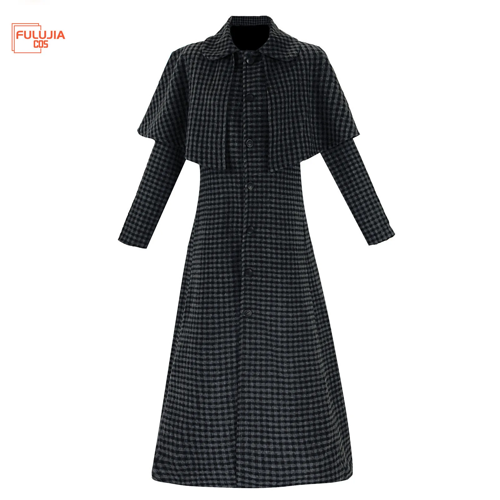 

Fulujiacos Wednesday Cosplay Costume Adult Overcoat Checkered Long Coat